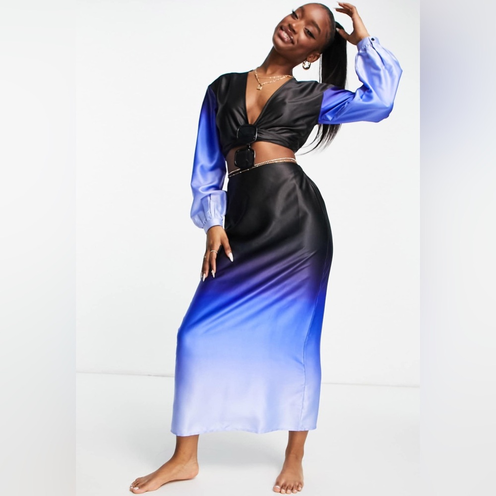 ASOS Design Black and Blue Ombre Maxi Skirt Set